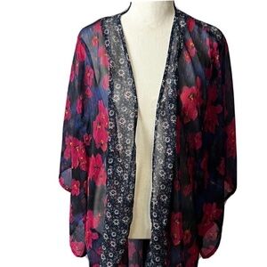 Sheer Hollister Floral Open Cardigan One Size Kimono Style Boho Hippie Festival